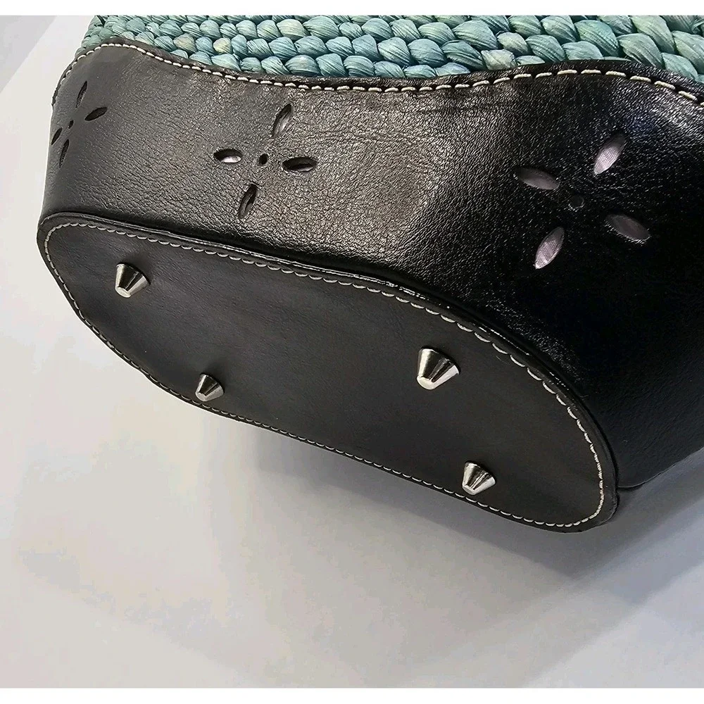 Woven‎ Turquoise Blue Straw Shoulder Bag